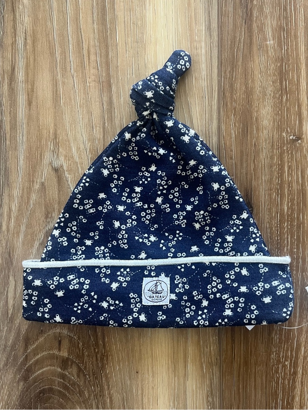 Petit Bateau Navy Floral Knot Baby Hat, NWT, 6 Months